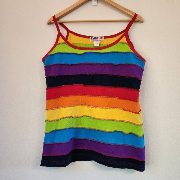 EzHiPpiE Stonewashed Rainbow Striped Cotton Hippie Boho Tank Top Women 3X Nepal - Picture 1 of 10